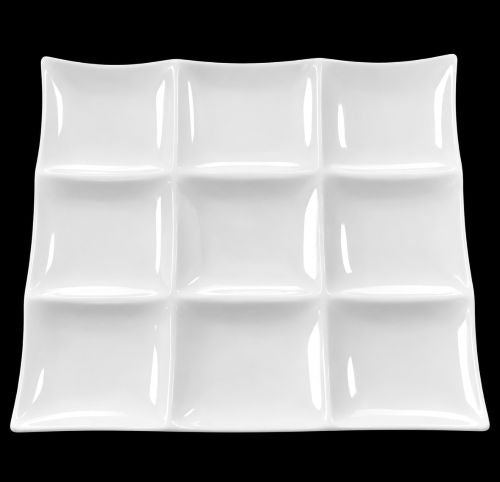 9.25" Square 9-Section Divided Serving Plate – White - Item #57187