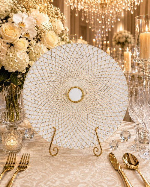 13" Gold Peacock Glass Charger Plate - Item #57895