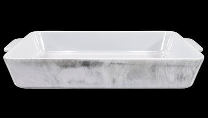 13" x 9" Rectangular Bakeware Dish – White with Gray Marble Finish - Item #57957