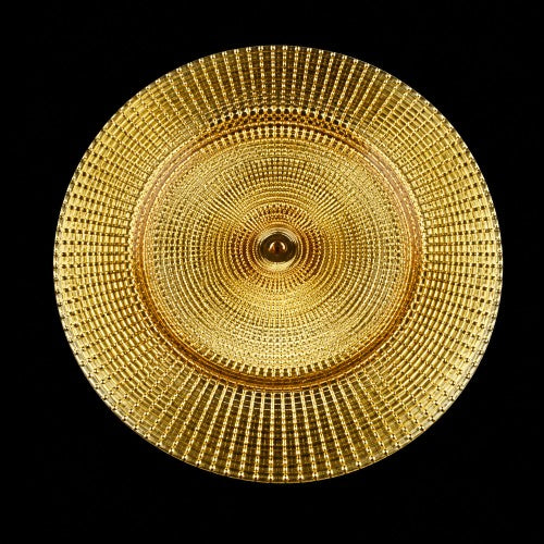13" Gold Grid Studded Plastic Charger Plate - Item #59716