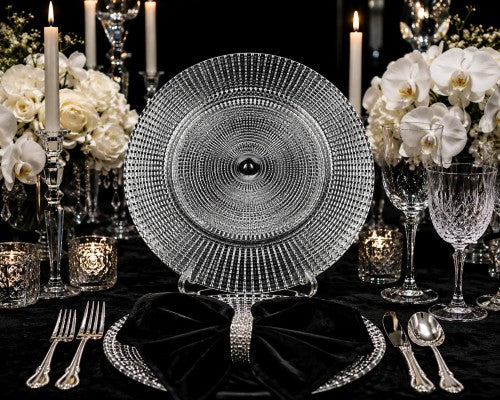 13" Silver Grid Studded Plastic Charger Plate - Item #59717