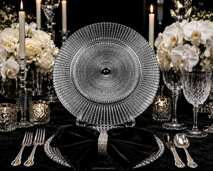 13" Silver Grid Studded Plastic Charger Plate - Item #59717