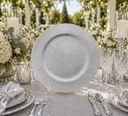 13" Silver Stardust Plastic Charger Plate - Item #59719
