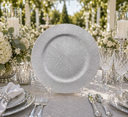 13" Silver Stardust Plastic Charger Plate - Item #59719