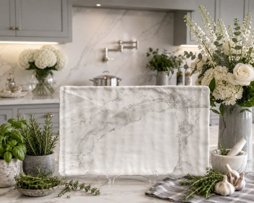 10.3" x 6.57" Rectangular Greige Marble-Look Melamine Platter Item #59723