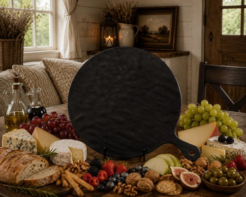 12" Black Round Textured Handled Board 100% Melamine Item #59724