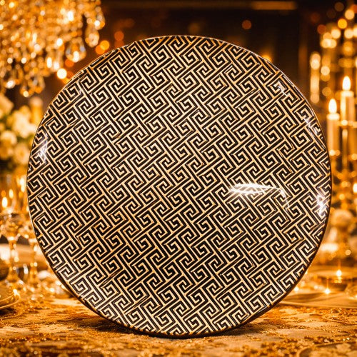 13" Greek Key Gold Black Charger Plate - Item #62900