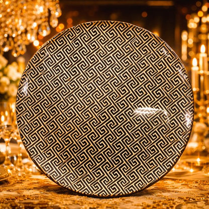 13" Greek Key Gold Black Charger Plate - Item #62900