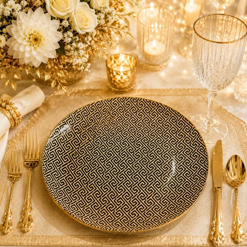 13" Greek Key Gold Black Charger Plate - Item #62900
