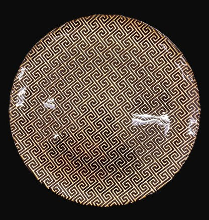 13" Greek Key Gold Black Charger Plate - Item #62900