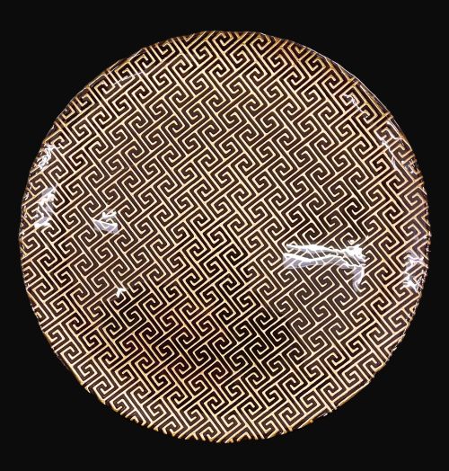 13" Greek Key Gold Black Charger Plate - Item #62900