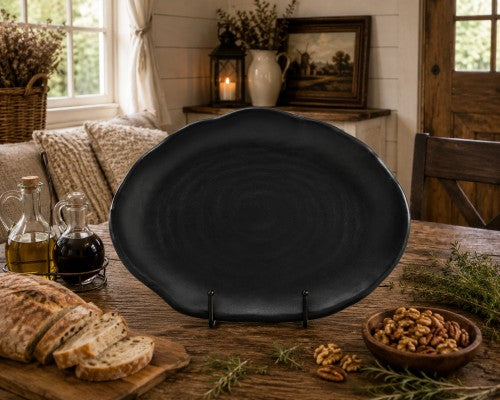 12" x 8" Black Oval Plate, 100% Melamine Item #65017