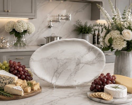 12.25" Oval Marble-Look Plate, 100% Melamine Item #65018