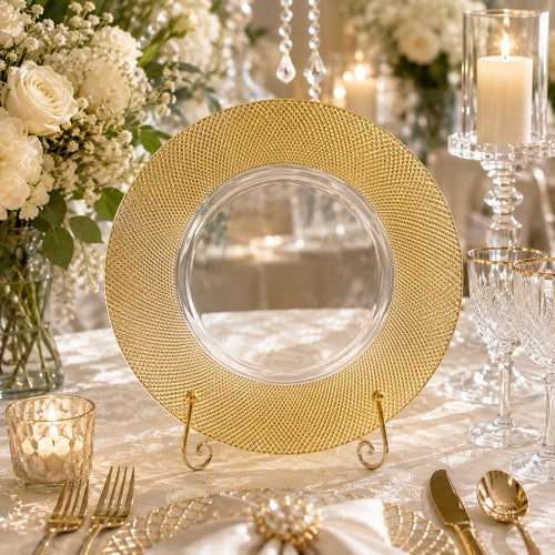 13" Gold Pattern Glass Charger - Item #65096