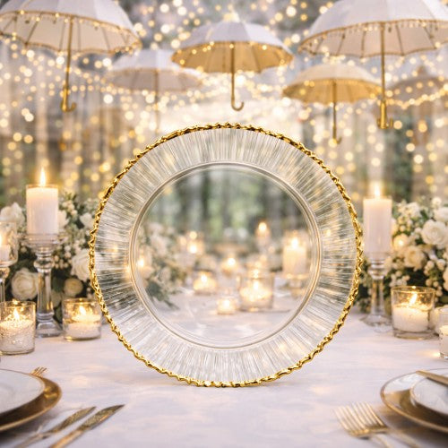 13" Gold Rimmed Fluted Glass Charger - 65402
