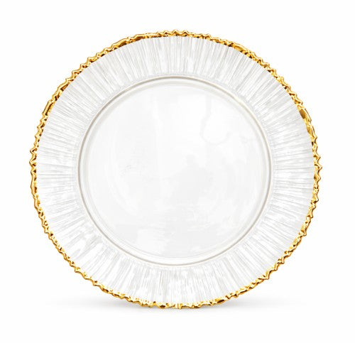 13" Gold Rimmed Fluted Glass Charger - 65402