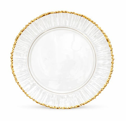13" Gold Rimmed Fluted Glass Charger - 65402