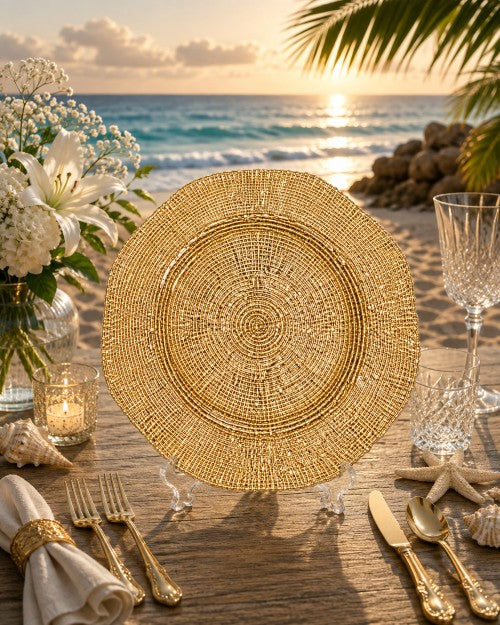 13" Gold Mosaic Glass Charger - Item #65404