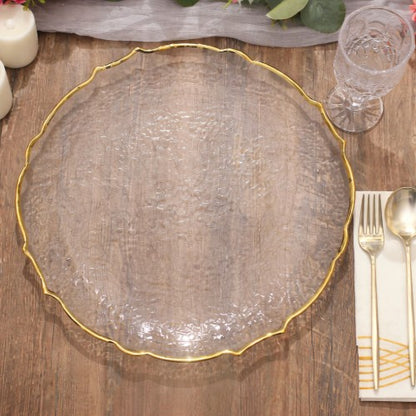 13" Gold Scallop Rimmed Glass Charger Plate - Item # 65405