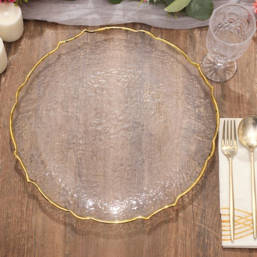 13" Gold Scallop Rimmed Glass Charger Plate - Item # 65405