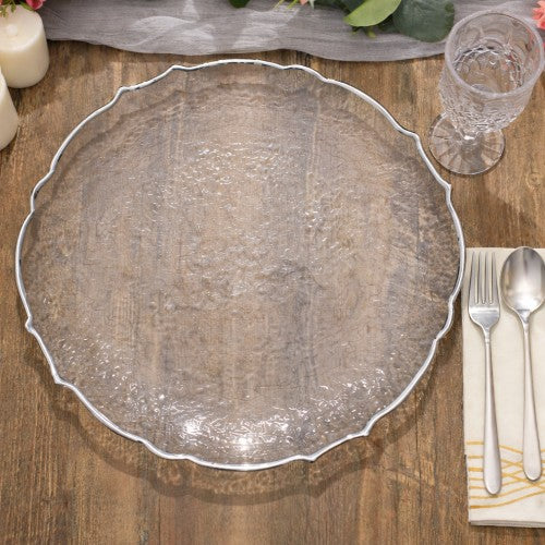 13" Silver Scallop Glass Charger Plate - Item #65406