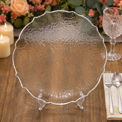 13" Silver Scallop Glass Charger Plate - Item #65406