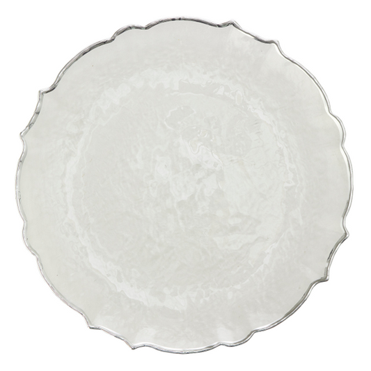 13" Silver Scallop Glass Charger Plate - Item #65406
