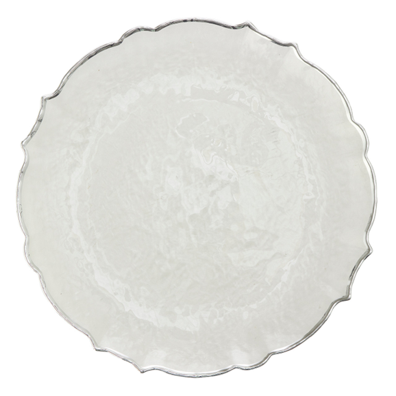 13" Silver Scallop Glass Charger Plate - Item #65406
