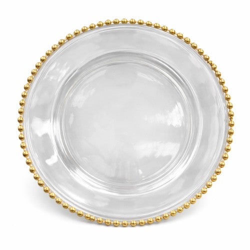 13" Clear Plastic Charger Plate with Gold Beaded Rim – Item #65463