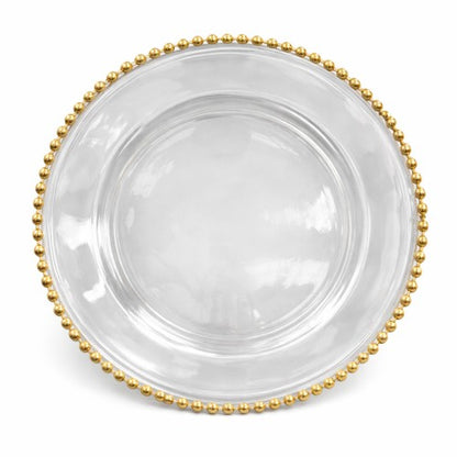 13" Clear Plastic Charger Plate with Gold Beaded Rim – Item #65463