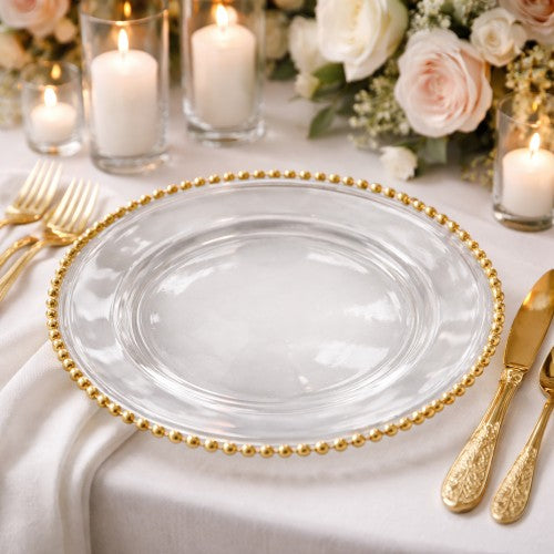 13" Gold Beaded Glass Charger Plate - Item #65407-1