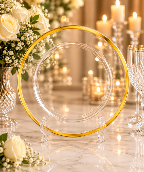 13" Glass Charger Plate with Gold Thick Rim - Item# 65409-1