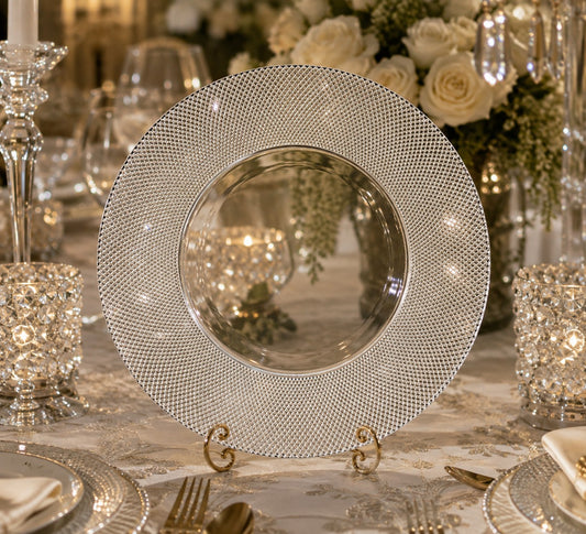 13" Silver Diamond Rim Glass Charger Plate - Item #65410