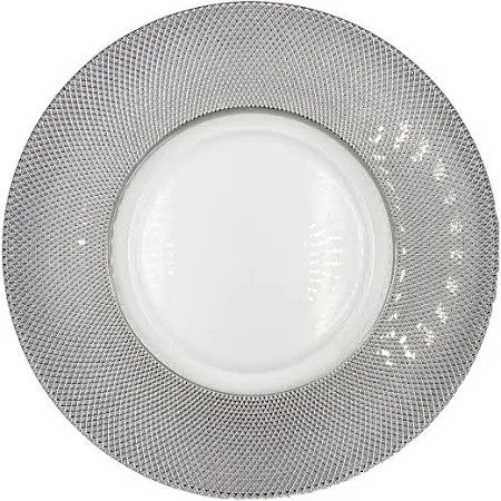 13" Silver Diamond Rim Glass Charger Plate - Item #65410