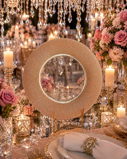 13" Rose Gold Diamond Rim Glass Charger Plate - Item #65411