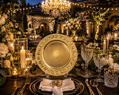 13" Gold Lotus Plastic Charger Plate - Item #65460-1