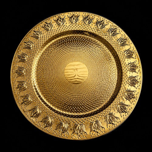 13" Gold Lotus Plastic Charger Plate - Item #65460-1