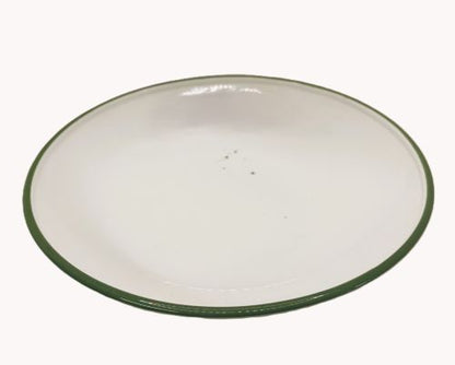 9" White Bowl with Green Rim - Item #65990