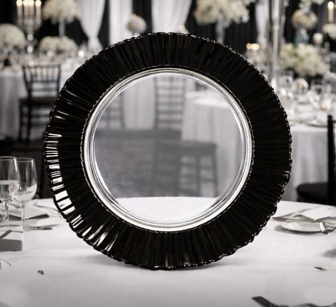 13" Black Rim Ridge Flute Glass Charger Plate - Item #66056
