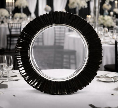 13" Black Rim Ridge Flute Glass Charger Plate - Item #66056