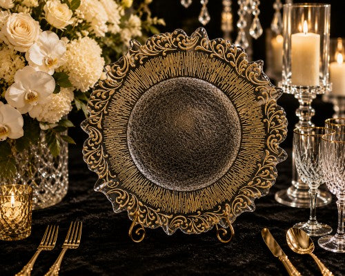 13" Gold Clear Glass Charger - Item #66058