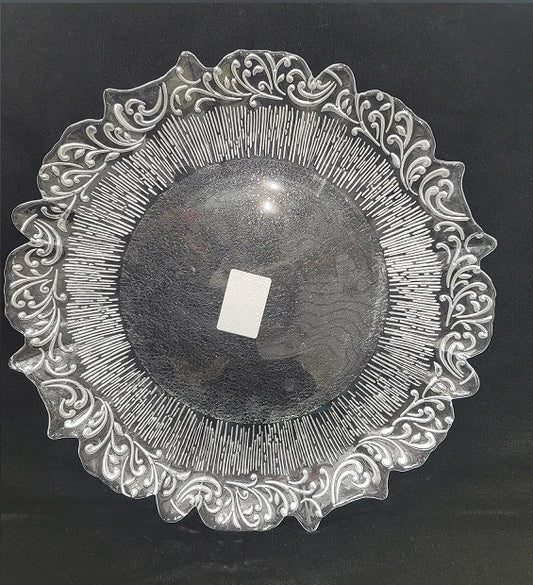 13" Silver Clear Sunbeam Embossed Glass Charger Plate - Item #66059
