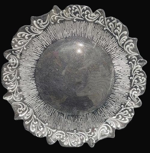 13" Silver Clear Sunbeam Embossed Glass Charger Plate - Item #66059