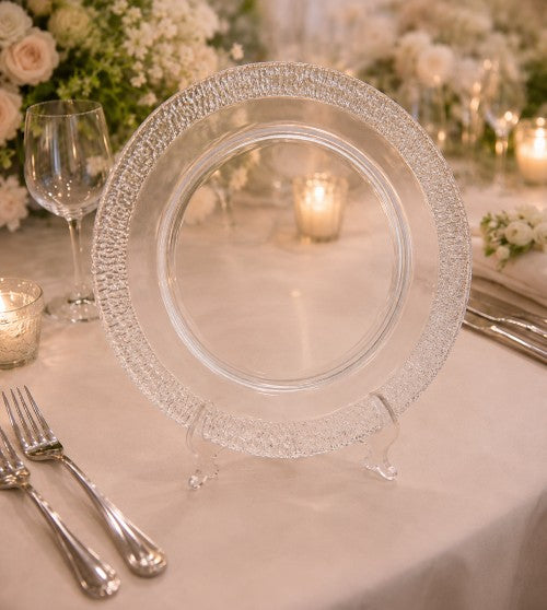 13" Silver Frost Rim Glass Charger Plate - Item #66061