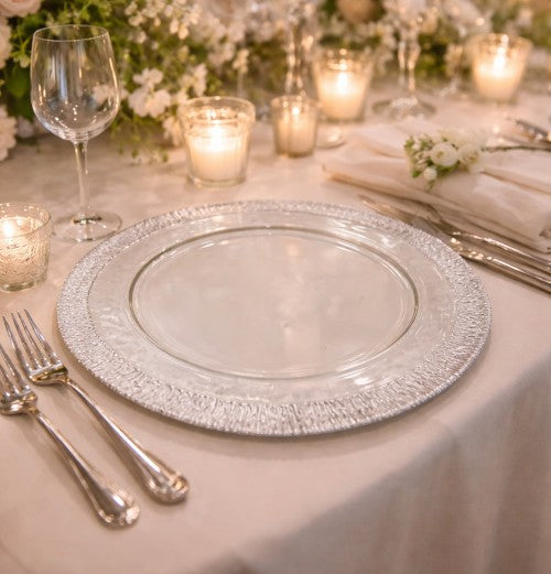 13" Silver Frost Rim Glass Charger Plate - Item #66061