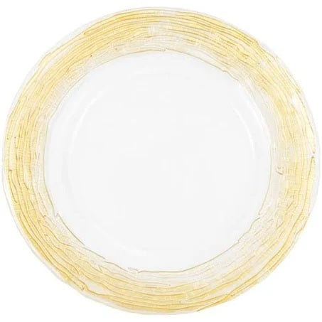 13" Gold Twig Rim Clear Glass Charger Plate - Item #66062