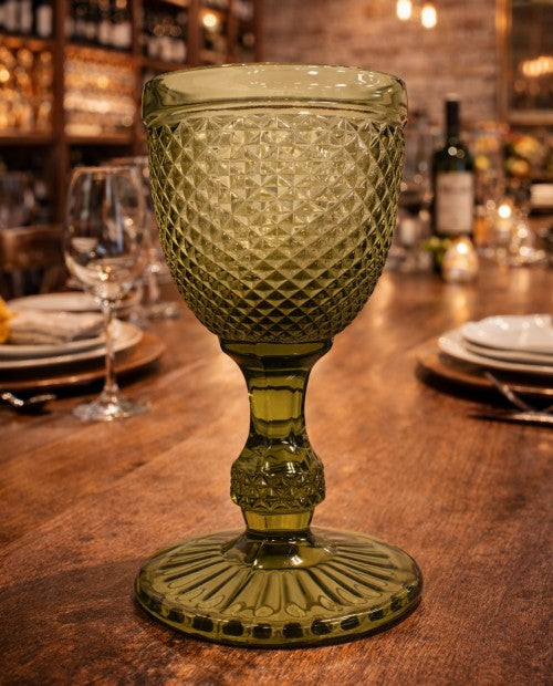 9 OZ OLIVE GREEN GOBLET GLASS Item #66069