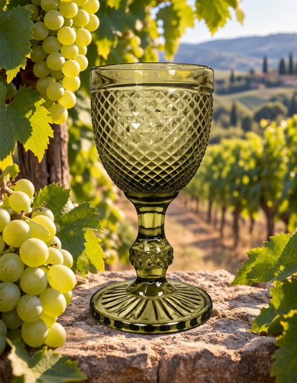 9 OZ OLIVE GREEN GOBLET GLASS Item #66069