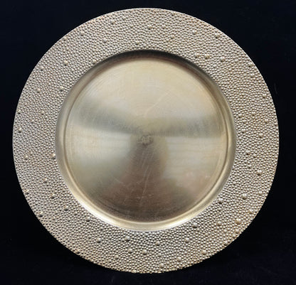 13" Gold Stone Rim Bead Plastic Charger Plate - Item #66356