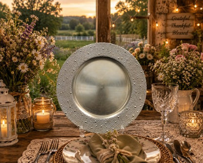 13" Gold Stone Rim Bead Plastic Charger Plate - Item #66356
